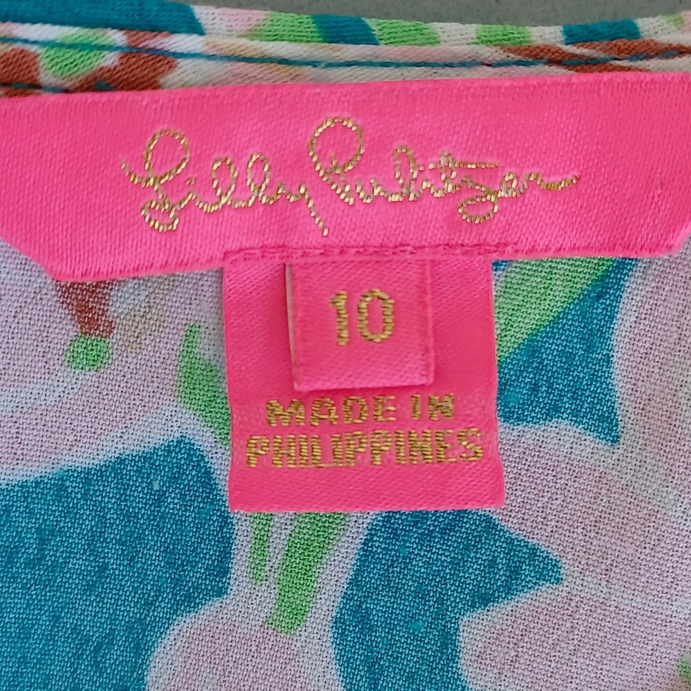 Lilly Pulitzer Teal Floral Tiered Maxi Dress Puff Sleeve Smocked Cuff Size 10 - Picture 2 of 11